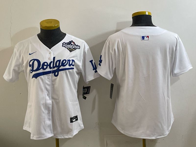 Women 2025 Los Angeles Dodgers Blank White Game Nike MLB Jersey style 005